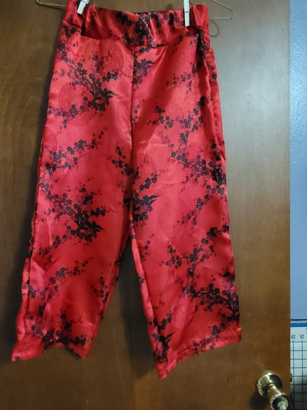 Homemade red and black cherry blossom capris small